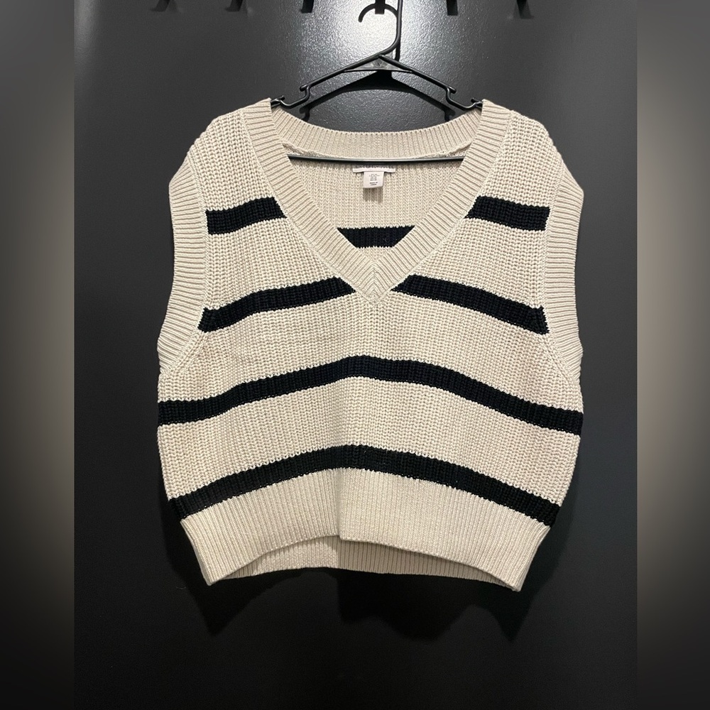 Sincerely Jules Black and Cream Striped Sweater Vest